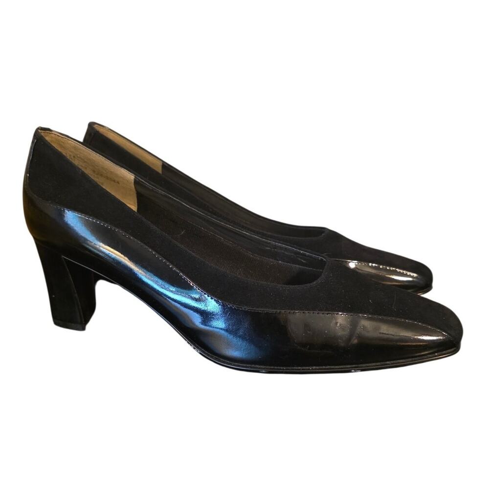 925 So Soft Black Patent Fabric Heels, Size 8.5